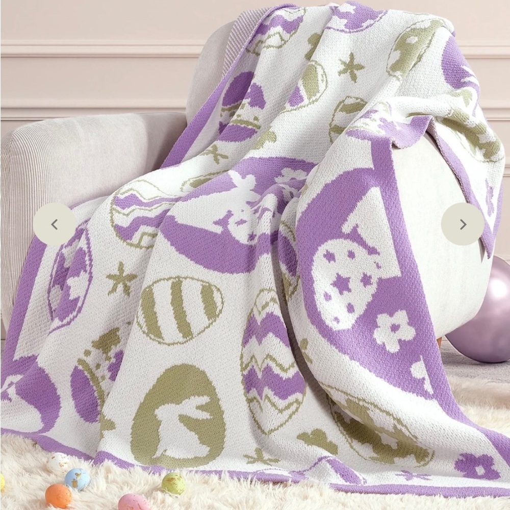 Easter Bunny and Eggs Chenille Knit Throw Blanket